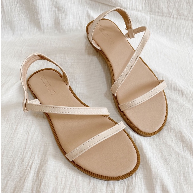 Giày sandal đế phẳng mũi tròn thiết kế quai đan thoải mái thời trang cho nữ mã LNS37