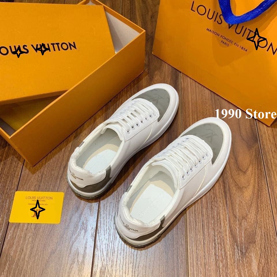 Giày thể thao nam, giày sneaker pha da đế bằng buộc dây nam nữ màu trắng đế cao su độn chống trượt | BigBuy360 - bigbuy360.vn