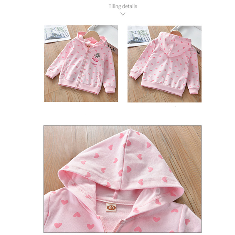 Áo khoác thời trang có mũ trùm đầu tay dài in hình trái tim đáng yêu dành cho bé gái 1-10 tuổi