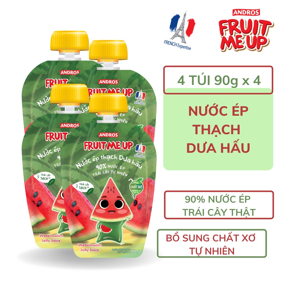 Combo 4 túi Nước Ép Thạch Dưa Hấu - 90% Nước Ép Trái Cây Thật - ANDROS FRUIT ME UP- 90gx4