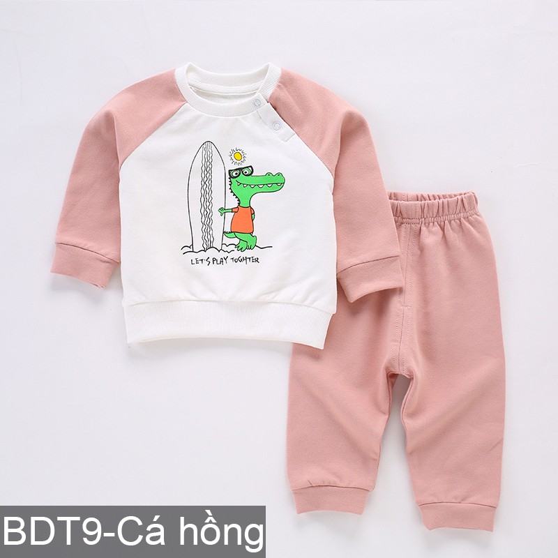 Bộ quần áo cotton dài tay cao cấp mặc cho bé trai bé gái Hàng Quảng Châu xuất Nhật BDT09
