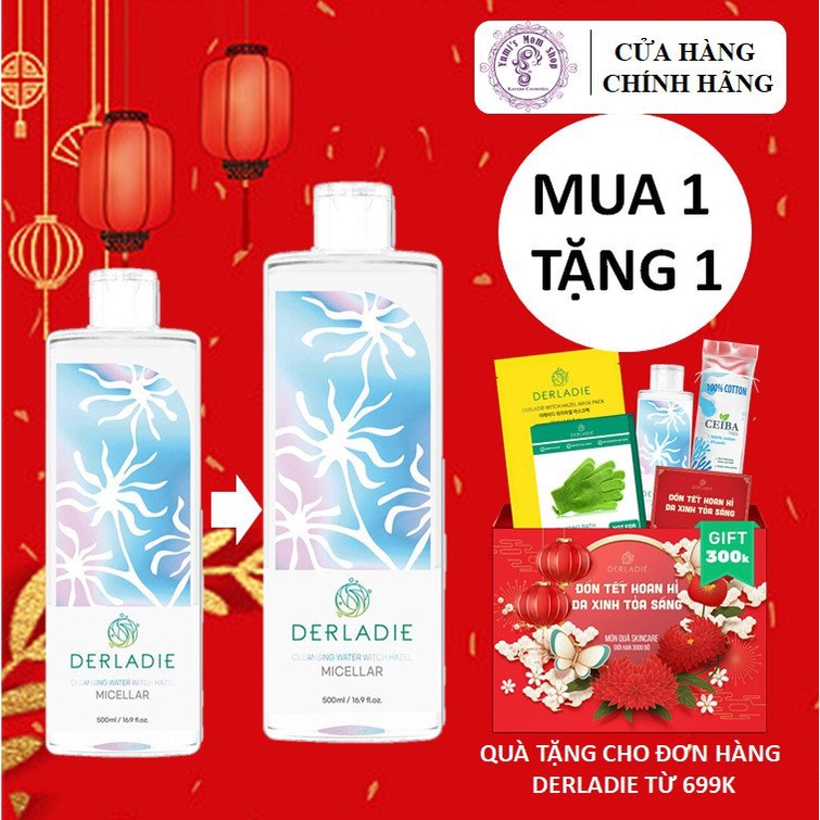 (Mua 1 tặng 1) Nước Tẩy Trang Cây Phỉ làm sạch, ngừa mụn trên da Derladie Cleansing Water Witch Hazel