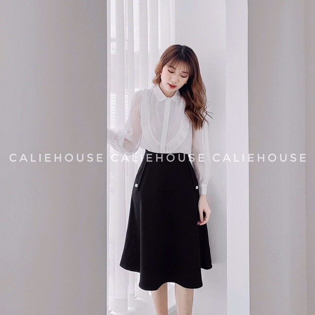Chân váy xoè dáng dài 60-65cm có 2 túi đính cúc nhẹ thời trang nữ | BigBuy360 - bigbuy360.vn