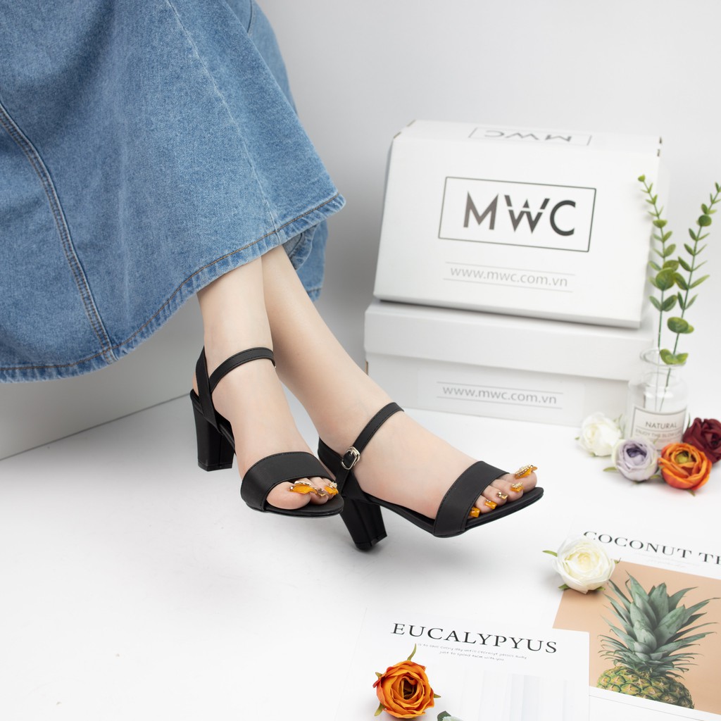 Giày Sandal Cao Gót MWC Đế Vuông Quai Ngang Basic NUCG- 3547