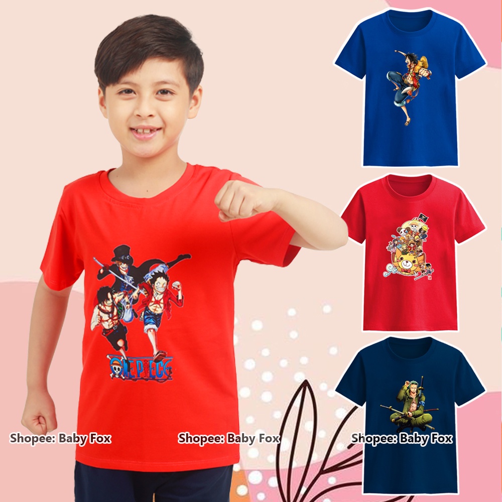 Áo thun bé trai 100% cotton loại tốt, áo phông thương hiệu BABY FOX, One Piece, Luffy, Zoro  m