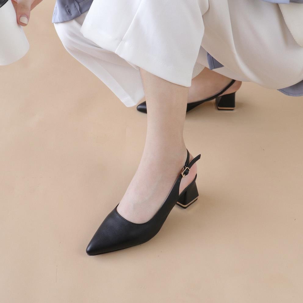 Giày cao gót nữ 5p gót đế vuông mũi nhọn dáng slingback bít mũi thời trang công sở đẹp bAimée & bAmor - MS1675 KX