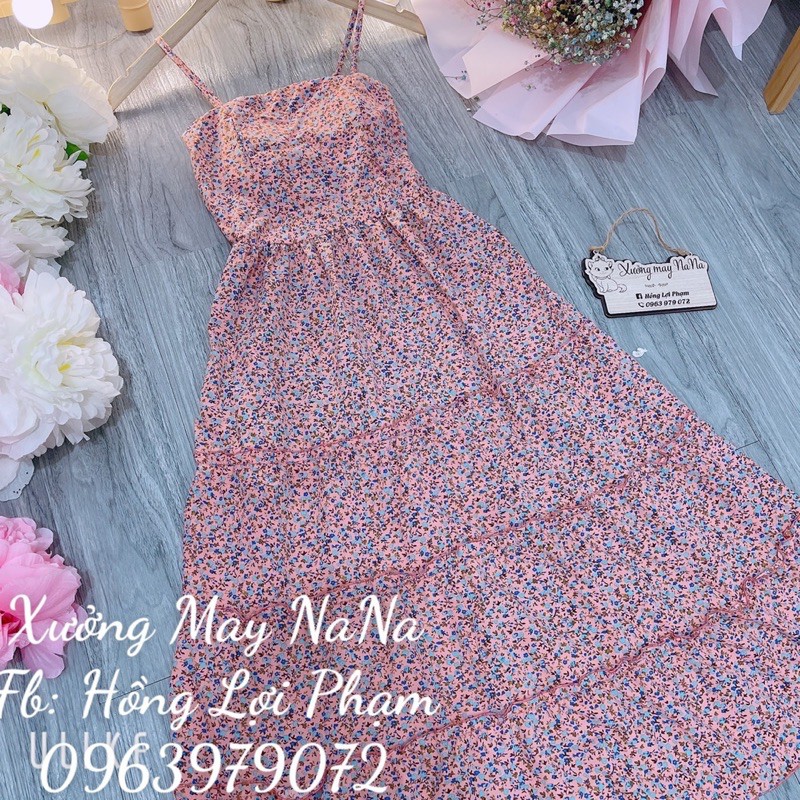 Đầm hoa nhí 2 dây có mút ngực nhún tầng (hình thật+video) | BigBuy360 - bigbuy360.vn