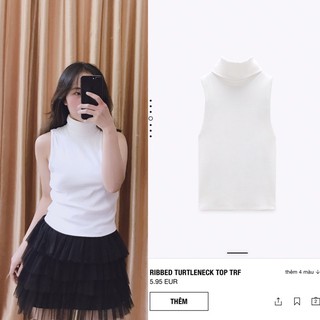 Áo thun cổ lọ không tay chất len tăm