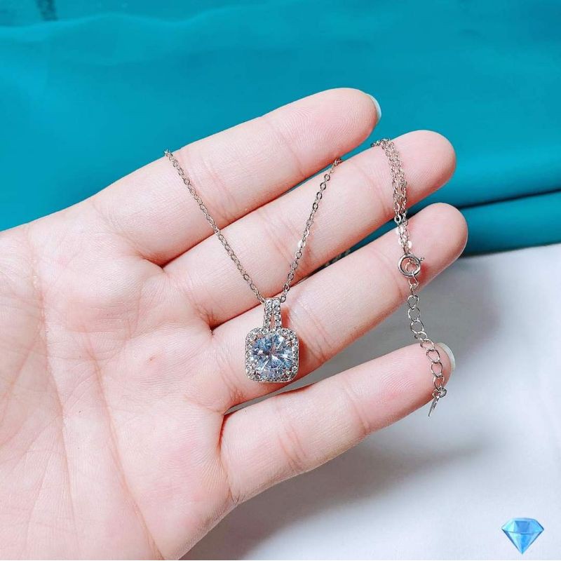 DÂY CHUYỀN MẶT ĐÁ VUÔNG BẠC XI KIM
