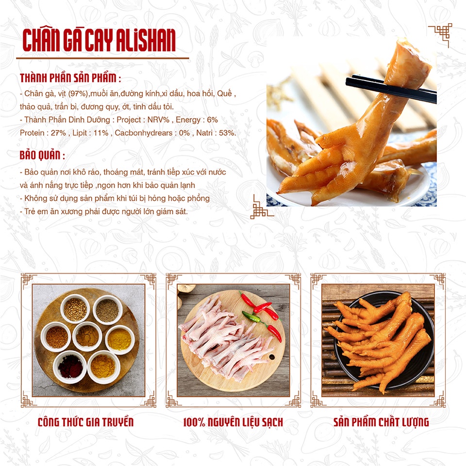 Chân gà cay Việt Nam hãng Alishan ủ vị xì dầu tỏi ớt siêu ngon, hương vị chân gà cay Tứ Xuyên.