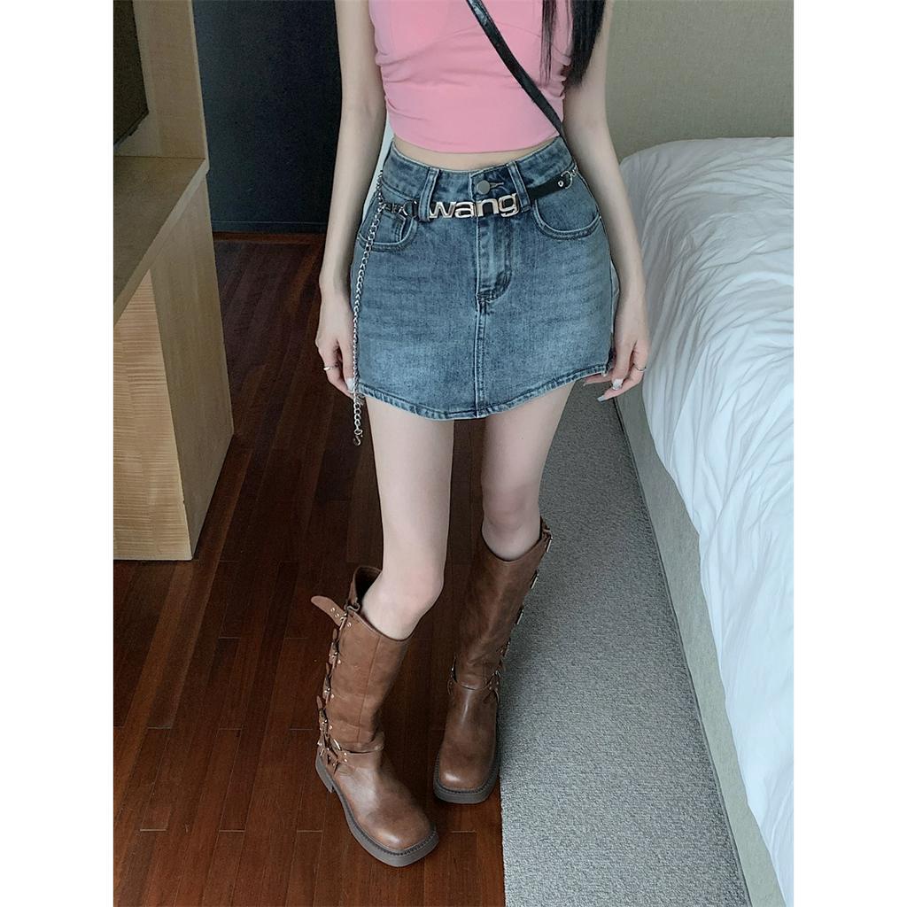 Lalisas Chân váy jean Ngắn Dáng Chữ A Lưng Cao Phong Cách retro Mỹ Cho Nữ