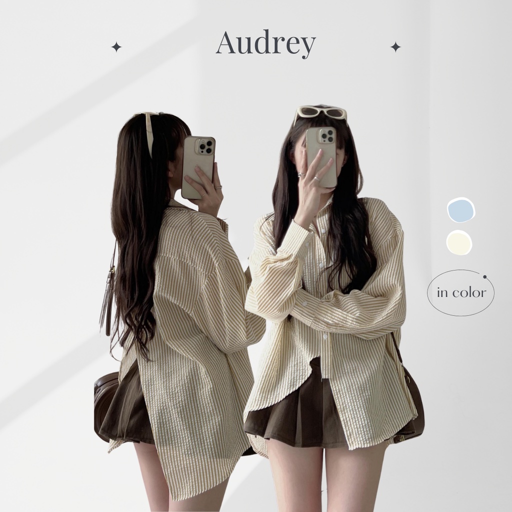 A6188 Áo sơ mi nữ AUDREY form rộng kẻ sọc tà lệch xẻ lưng