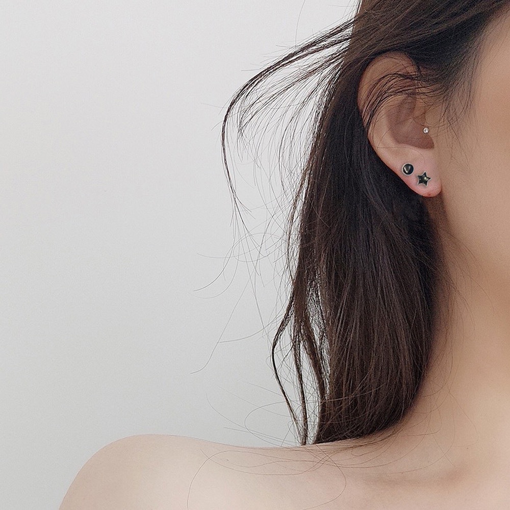 Khuyên Tai Bạc 925 Nhiều Hình Màu Đen Đơn Giản Thời Trang Cho Nữ