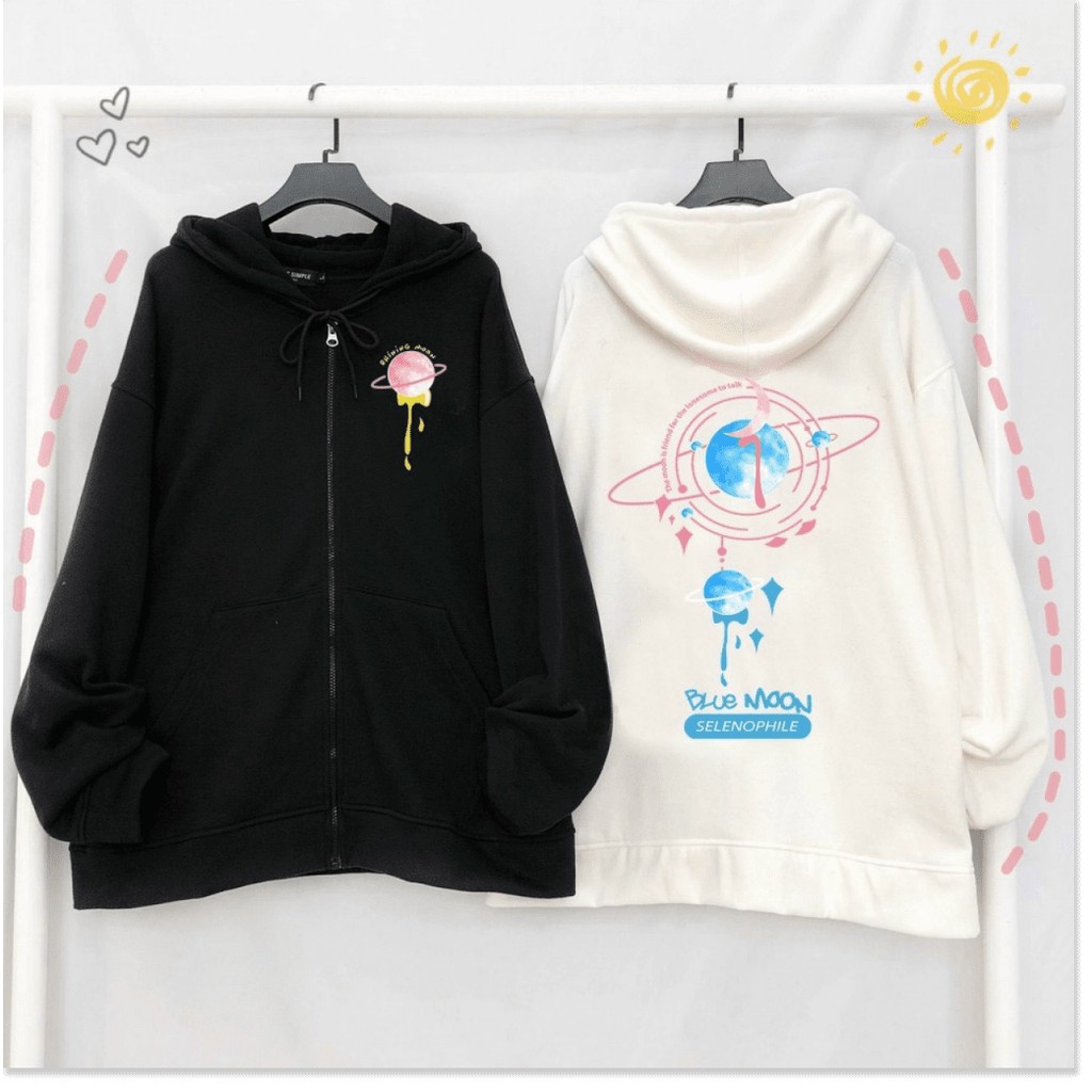 Áo hoodie nữ có nón dây kéo tiện lợi phối họa tiết tinh cầu ánh sao