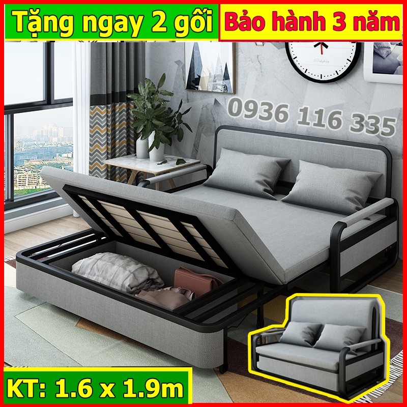 [Có video] Sofa giường đa năng, Ghế sofa kiêm giường ngủ gấp gọn thông minh kích thước 160 x 190 cm khung thép chắc chắn