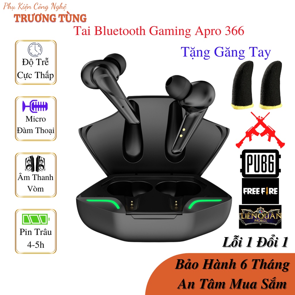 Tai nghe bluetooth gaming apro 366 - chơi game không dây - độ trễ thấp - có micro đàm thoại - cảm ứng nhét tai