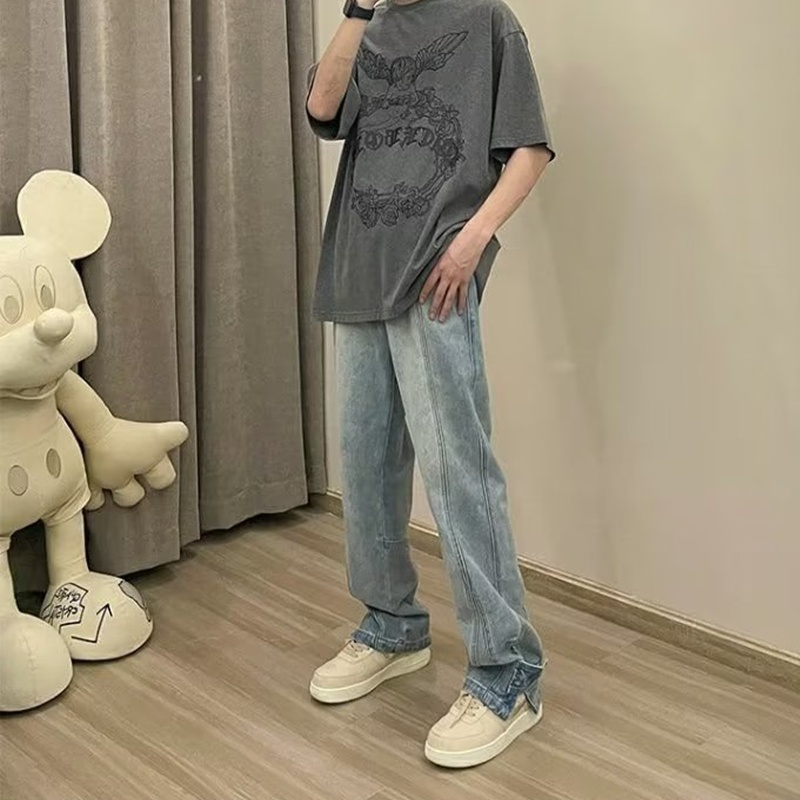 Quần Jean Dài Ống Rộng Phối Khóa Kéo Thời Trang Mùa Hè Cho Nam