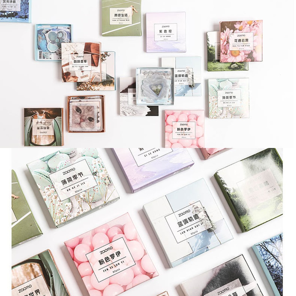Hộp 80 miếng sticker giấy washi phong cách nhật bản