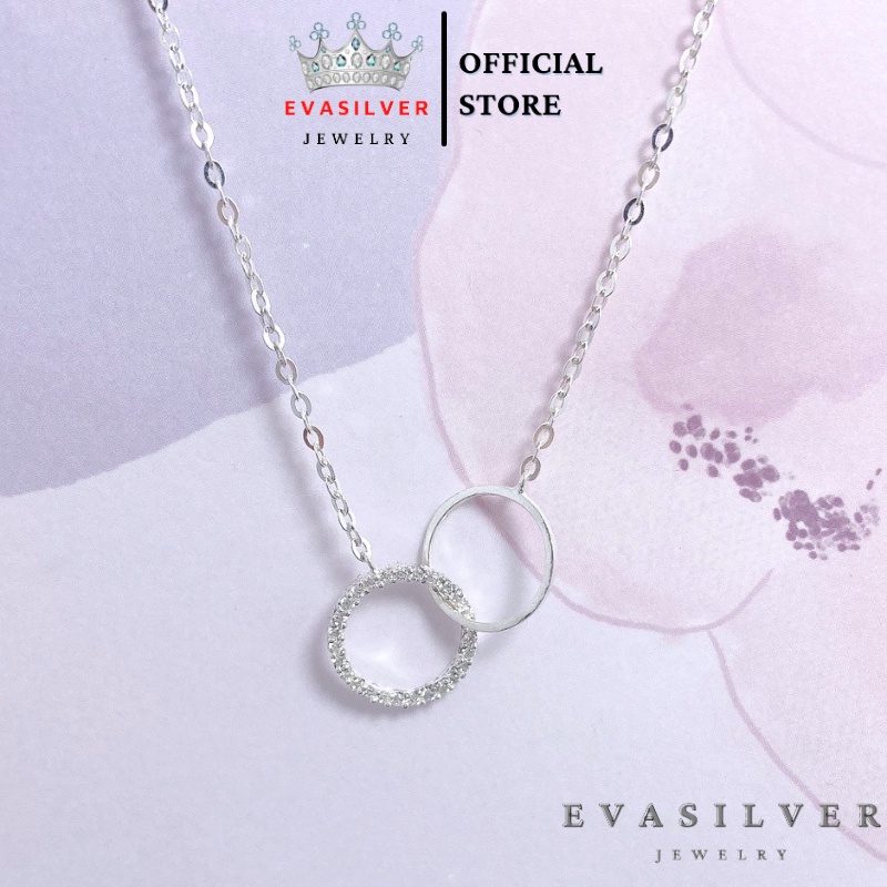Dây chuyền bạc ta lồng 2 hình tròn lạm đá Evasilver, Vòng cổ  chuẩn bạc sang trọng thanh lịch