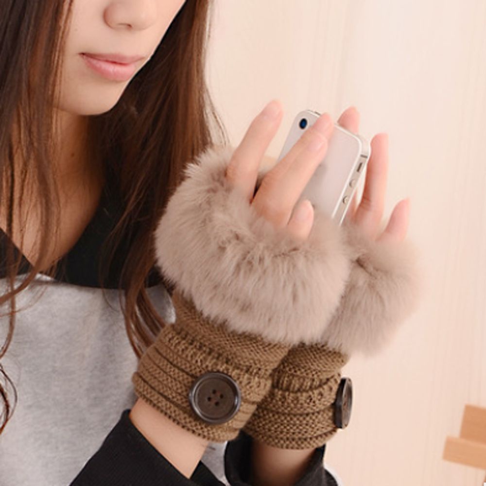 Găng tay len hở ngón màu cà phê/đen thời trang thu đông cho nữ