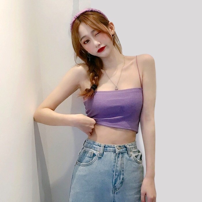 Áo Croptop nữ 2 Dây Sợi Bún Thun Gân Thoáng Mát Tạo Dáng Body Gợi Cảm