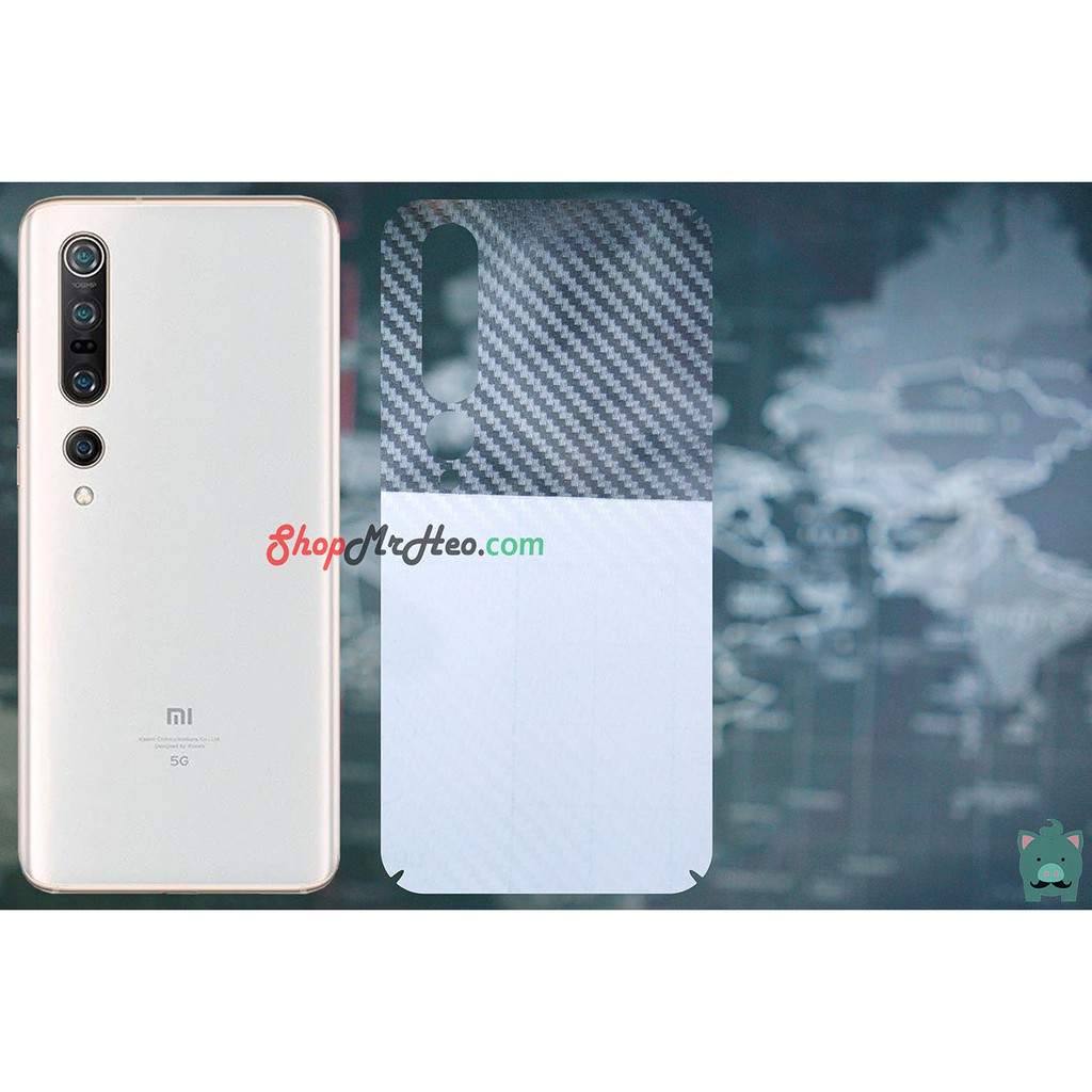 Skin Dán Mặt Sau Lưng Xiaomi Mi 10 - Mi 10 Pro - Mi 10 Lite - Mi 10 Ultra - Mi 10S - Carbon, Hình hộp, Nhám, Vân Da