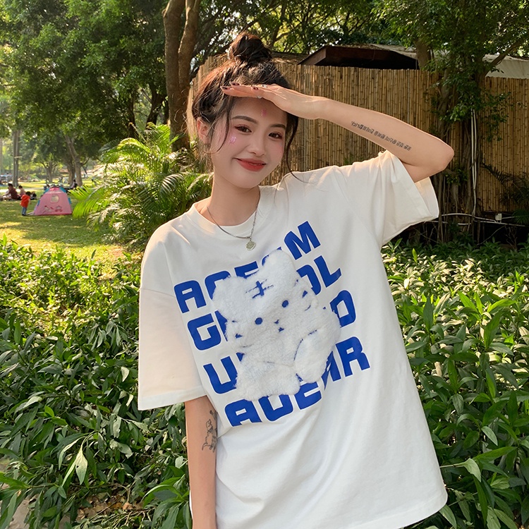 Áo Thun Tay Ngắn Dáng Rộng In Hình Thời Trang Hàn Quốc Dành Cho Nữ