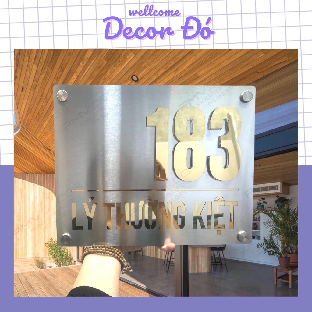 Bảng Số Nhà Inox + Số nổi 10mm + Mica đen . Thiết kế theo yêu cầu, Hình chữ nhật , elipse