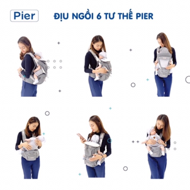 [Xanh/Hồng/Ghi] Địu ngồi 6 tư thế Pier - mẫu mới 2021