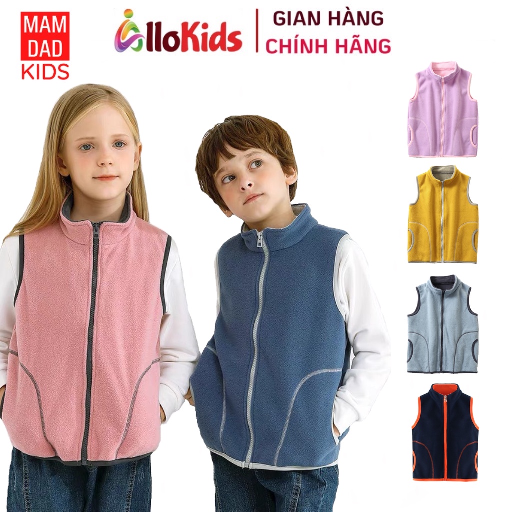 14-40kg Áo gile nỉ lông cừu sắc màu hãng Mamdadkids cho bé trai-bé gái