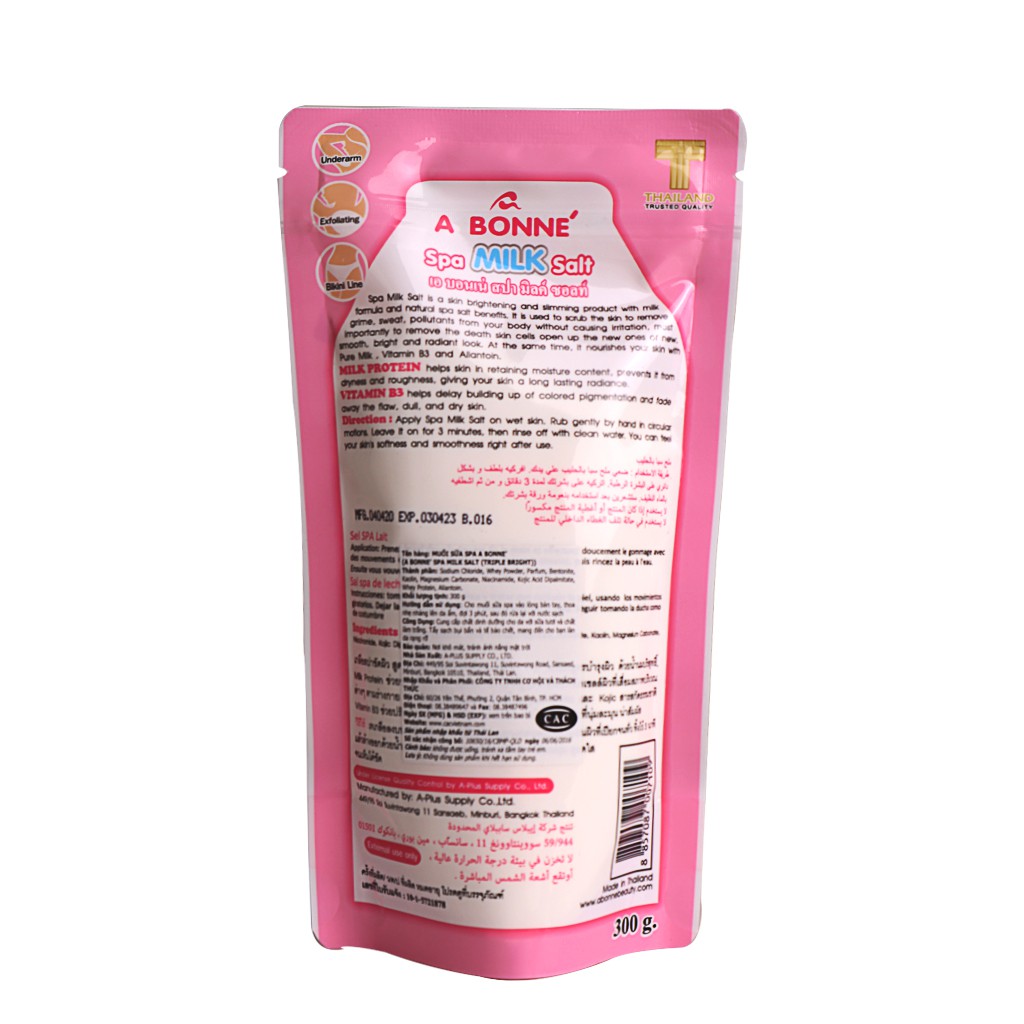 Muối tắm sáng da sữa bò Spa A BONNE Thái Lan 300gr - Triple bright - túi hồng