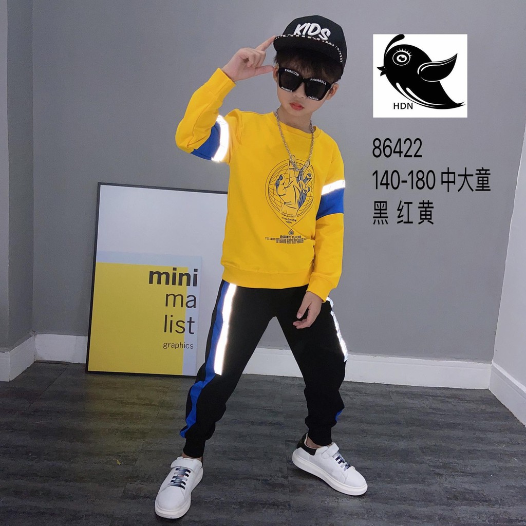 Bộ nỉ hiphop hình bàn tay viền dạ quang bé trai