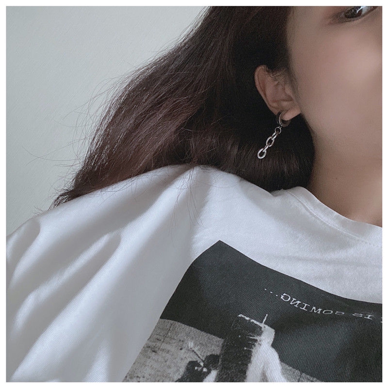 Bông tai thép titan không gỉ dạng dây xích hợp thời trang