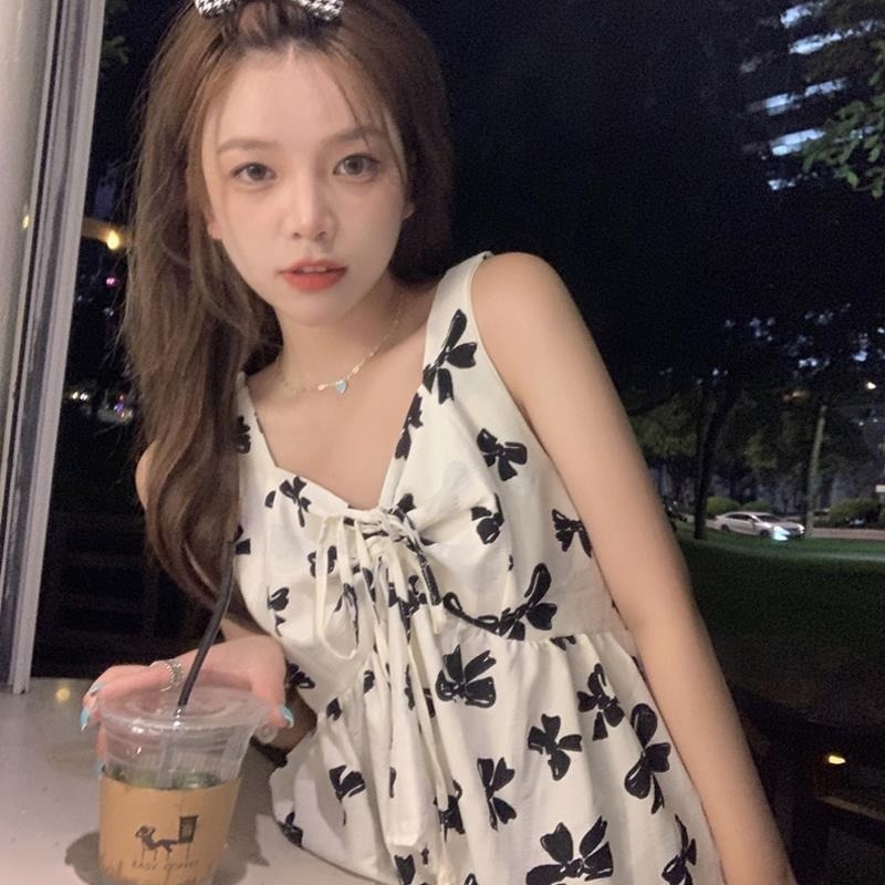 Áo Hai Dây Cổ Chữ V Thắt Nơ Thời Trang Mùa Hè Cho Nữ