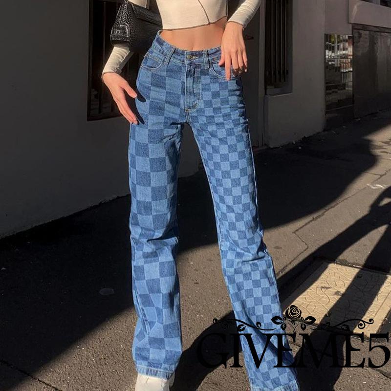 Quần Dài Nữ Ống Rộng Họa Tiết Caro Thời Trang Cá Tính