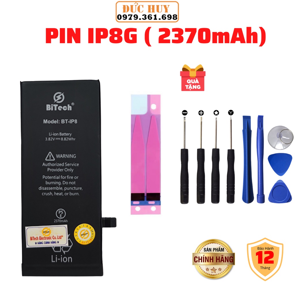 Pin IP8 Dung Lượng Cao BiTech BT-IP8 ( 2370 mAh ) - Tặng bộ vít mở + siu dán pin