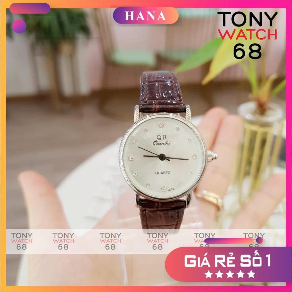 Đồng hồ nữ QB dây da viền bạc số ngọc szie 26mm sang chảnh chính hãng Tony Watch 68