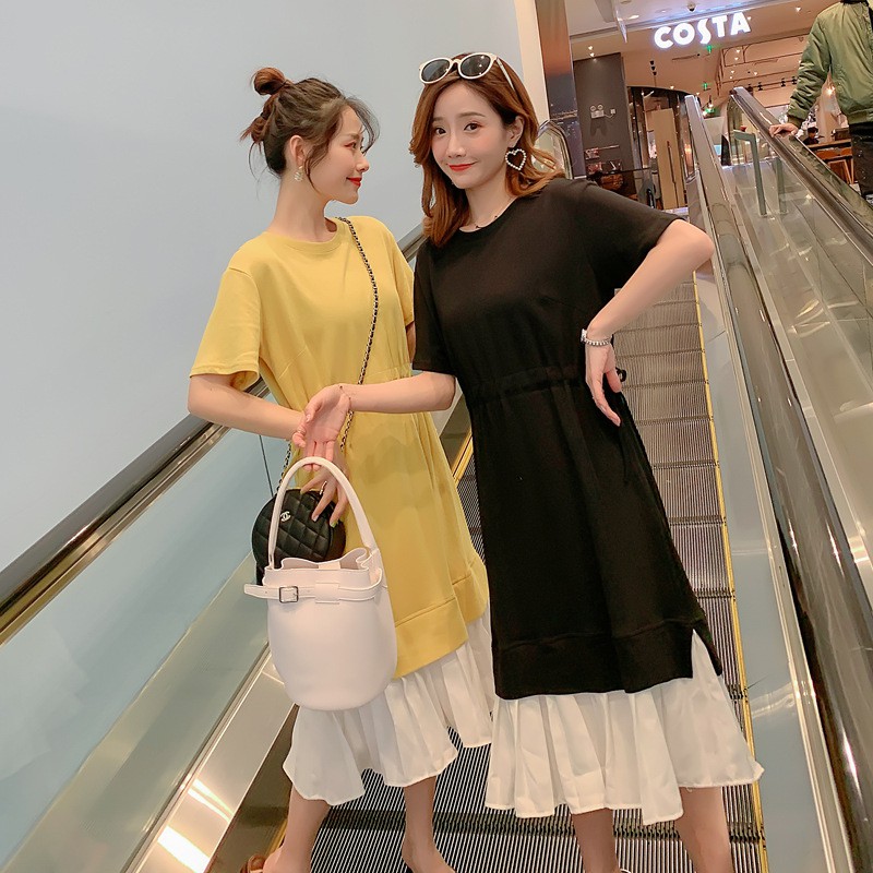 Đầm Thun Form Rộng Phối Màu Phong Cách Hàn Quốc Cho Nữ