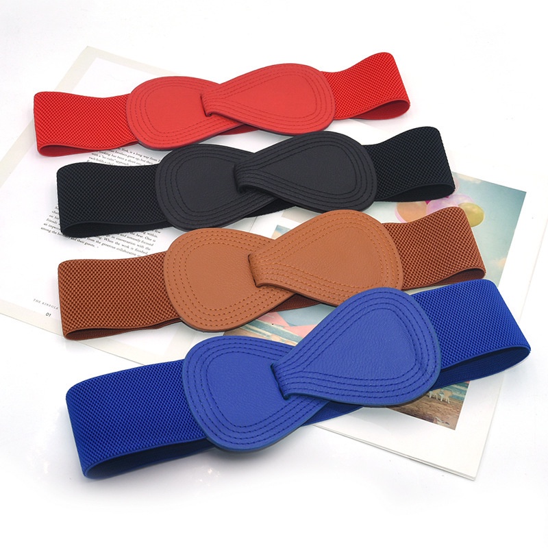 Thắt Lưng Giả Da Bản Rộng Co Giãn Màu Trơn Đính Nơ Thời Trang Cho Nữ
