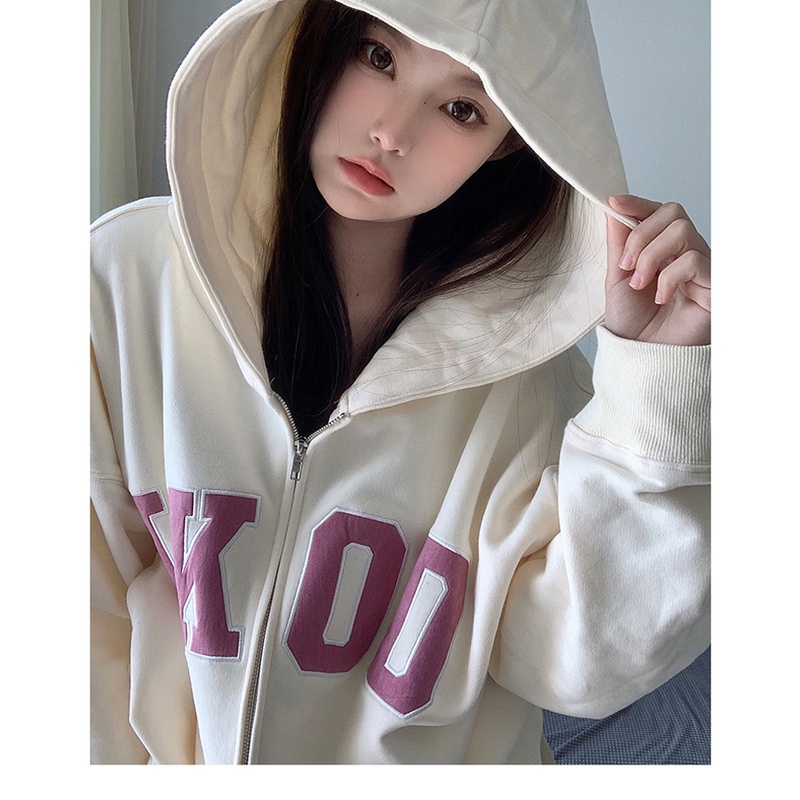 Áo Hoodie Mỏng Thêu Chữ Phong Cách Hàn Quốc Thời Trang Thu Đông Cho Nữ