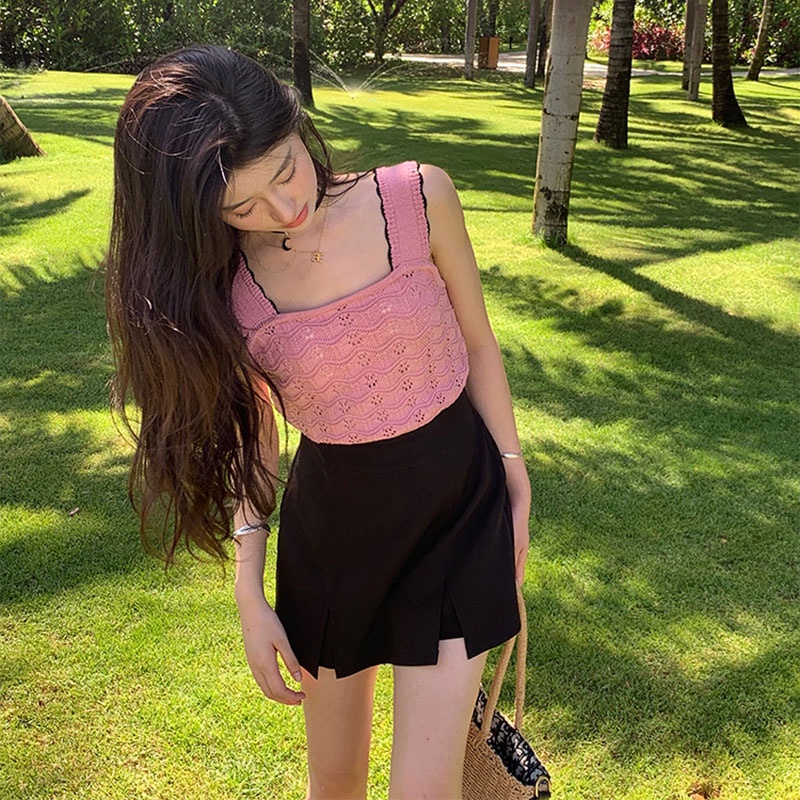 【ZHELIHANGFEI】Áo Dệt Kim Không Tay Thiết Kế Khoét Rỗng Dễ Phối Đồ