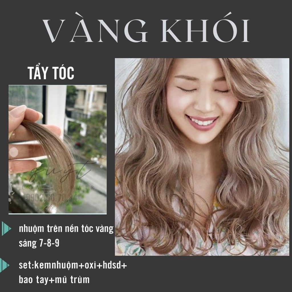 Kem Nhuộm Tóc Màu Vàng Khói - Vàng Tro - Nhuộm Trên Tóc Vàng Sáng Level 7,8,9 - Tặng oxy