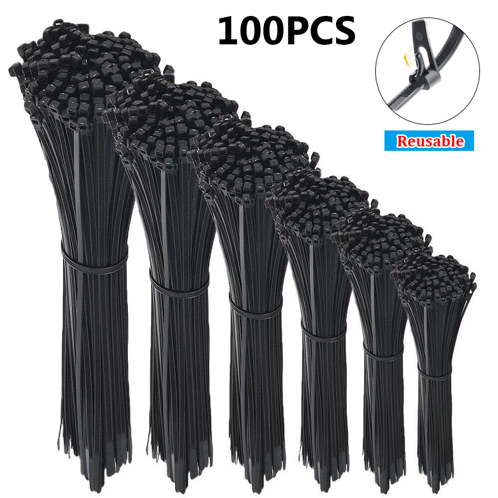 Set 100 Dây Rút Nylon Màu Trắng / Đen Tự Khóa Có Thể Tái Sử Dụng