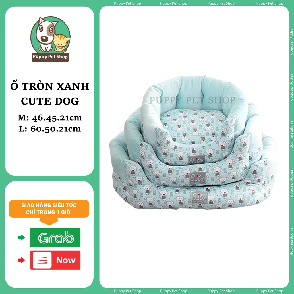 Ổ tròn xanh Cute Dog cho thú cưng, chó mèo- Hàng cao cấp xuất Hàn