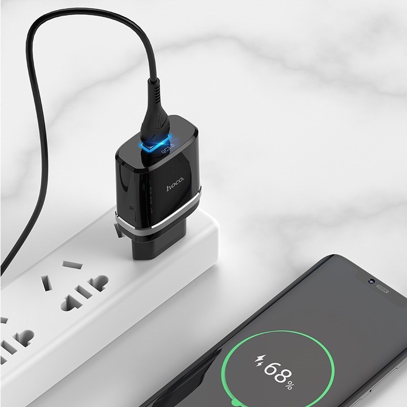 ✔️HÀNG CHÍNH HÃNG✔️Com bo trọn Bộ sạc Hoco C12Q hỗ trợ Quick Charge 3.0 18W kèm cáp Micro USB -Bảo hành 12 tháng-1 đổi 1