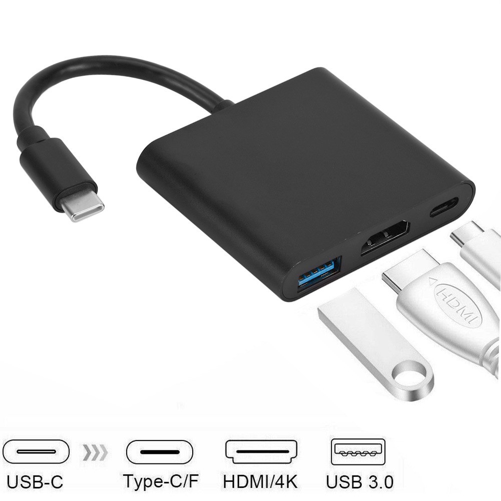 Type C USB 3.1 To USB-C 3.0 4K HDMI Adapter Cable 3 In 1 For Android IOS