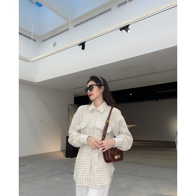 ZIEL Áo Jacket dạ tweed cúc ngọc