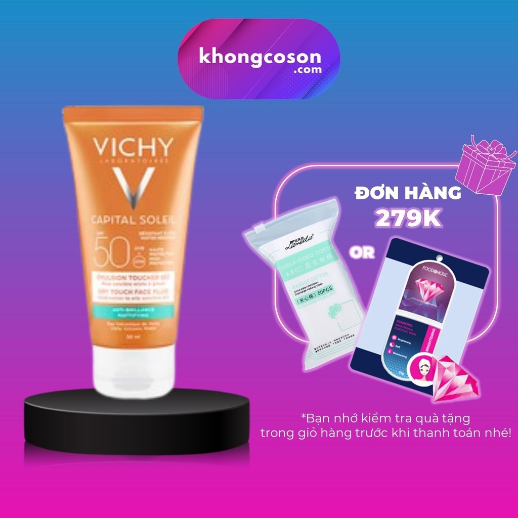 Kem Chống Nắng Không Nhờn Rít SPF 50 UVA +UVB Vichy Ideal Soleil Mattifying Face Fluid Dry Touch 50ml - Khongcoson