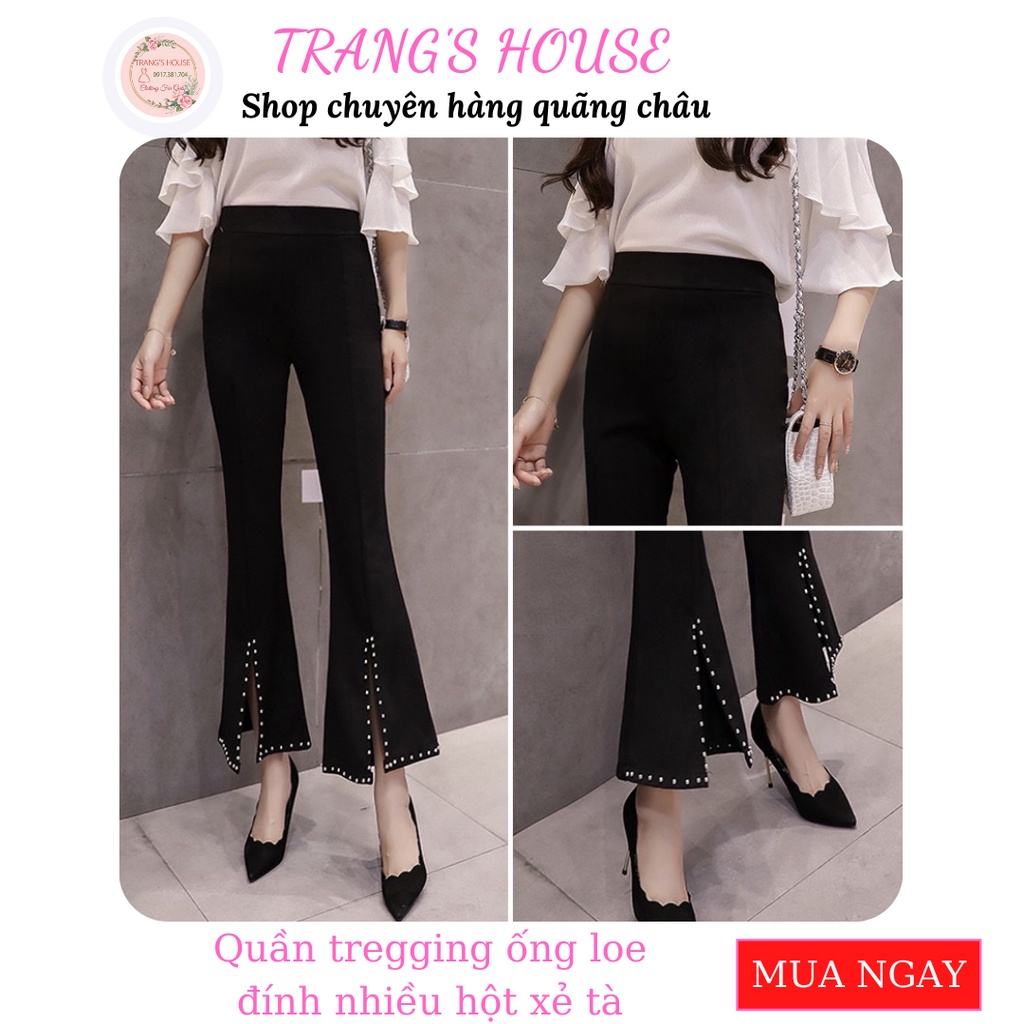 SẴN S,M,LQuần tregging ống loe xẻ tà nhiều hột có ẢNH THẬT