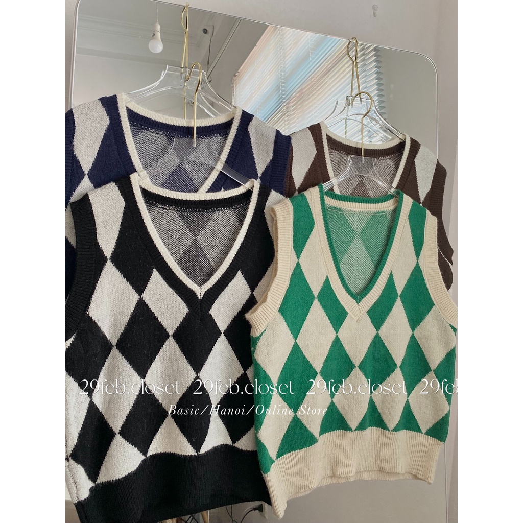 [Ảnh thật/Video] Áo gile len họa tiết trám dày dặn - 29feb.closet - A90